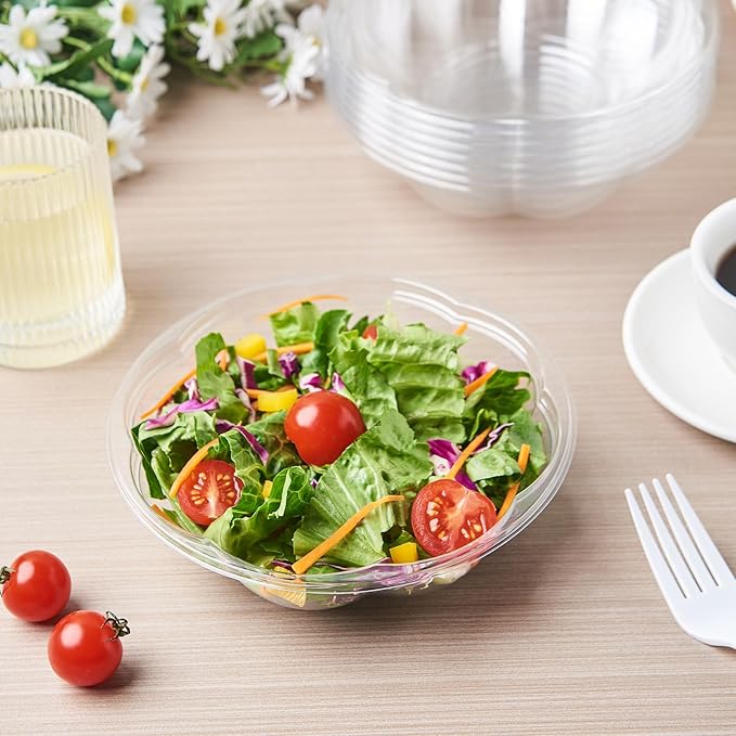 FULING [18 oz. 50 Sets Clear Plastic Salad Bowls with Airtight Lids Disposable To Go Mixing Containers Serving for Fruit, Quinoa, Lunch and Meal Prep