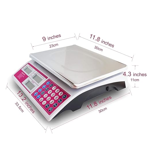 Digital Commercial Price Scale 66 lbs for Food Meat Fruit Produce with Green Backlight LCD Display Stainless Steel Platform Battery Included Not for Trade