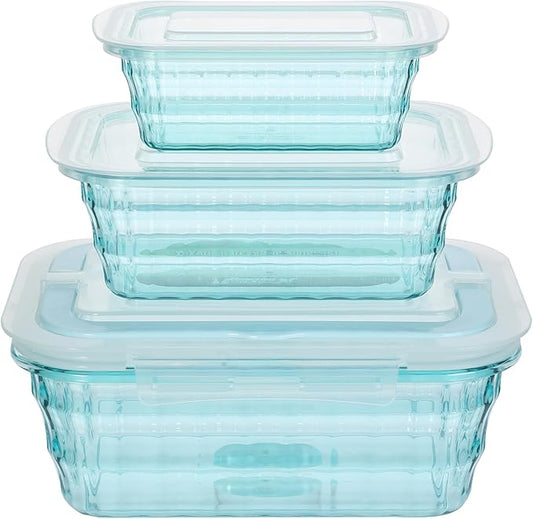 Taiuloo Set of 3 Food Storage Container, BPA Free Salad Bowls with Lids, Salad Lunch Container To Go with Handle, Plastic Meal Prep Storage Containers for Snacks, Fruits, Blue