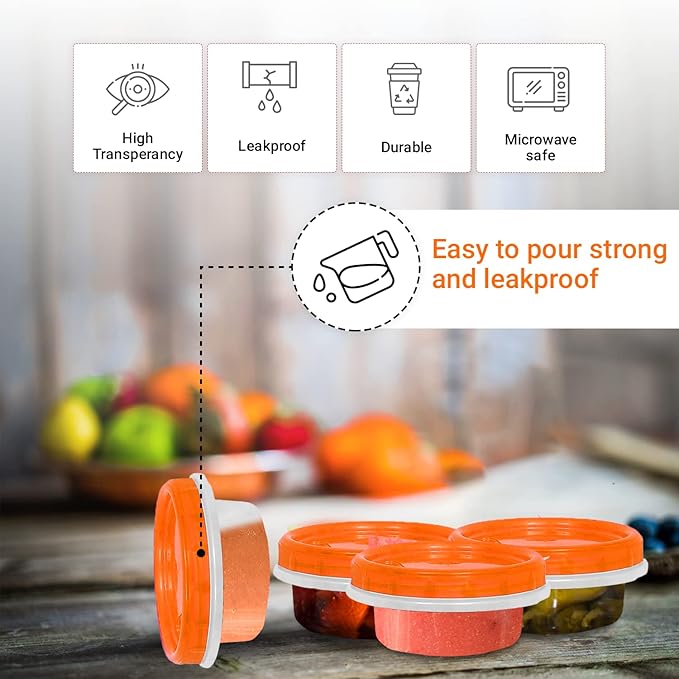 [Orange - 12 Pk] Airtight Deli Containers with Lids Twist Lock Top Clear Food Storage for Meal Prep Snacks and Leftovers Freezer and Microwave Safe Stackable Leak-Resistant and 12 Pc. Set (8 Ounce)