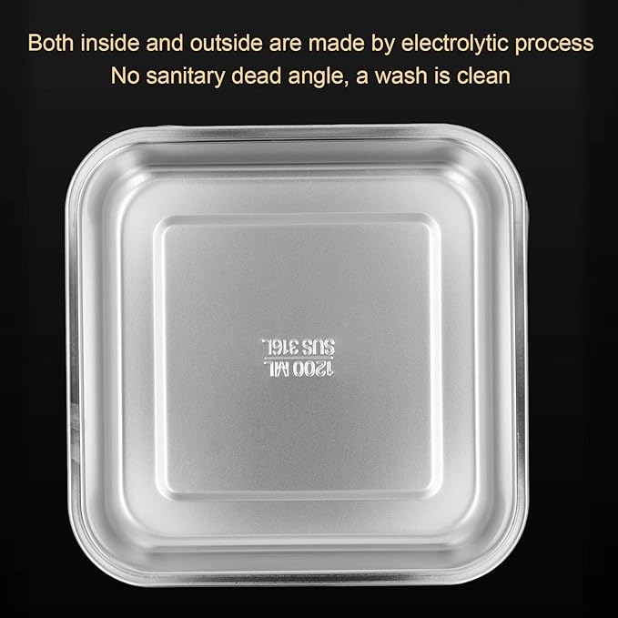Metal Food Container, Stainless Steel Food Storage Container Leak Proof Sinking Lid for Restaurant (1200ml)