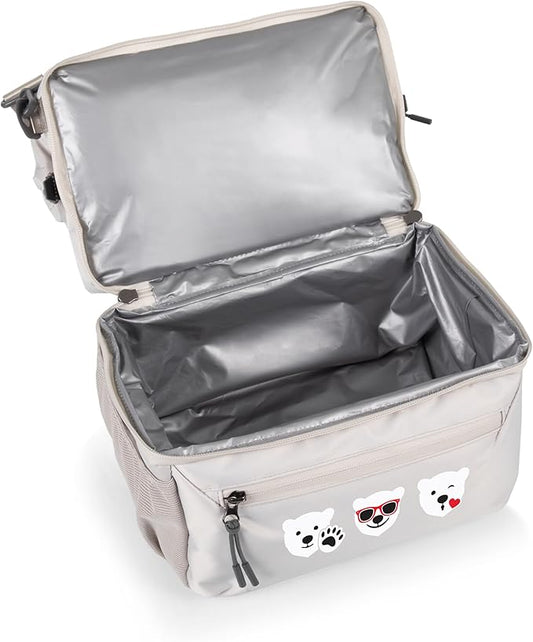 PICNIC TIME Coca-Cola Tarana Lunch Bag Cooler with Utensils Made from Recycled Material, Lunch Box with Picnic Set, Upcycled Lunch Cooler Bag, (Halo Gray)