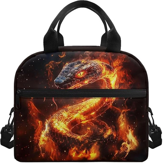 Showudesigns Snake Insulated Lunch Bag for Teen Boys Fire Lunch Box Lightweight Lunch Containers for School Work Office Travel Picnic Lunch Tote Box Thermal Meal Containers Black
