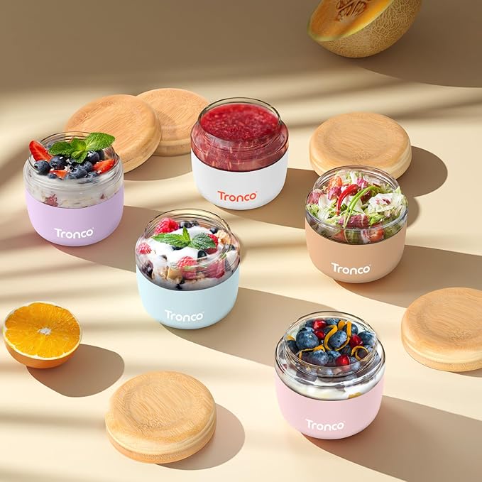 Tronco 24 oz Glass Container with Bamboo Lids, Food Storage Bowls for Soup, Stew & Overnight Oats, Meal Prep, Glass Lunch Bowl Container 100% Leak & Spill Proof, Airtight, BPA-Free- Ideal Gifts