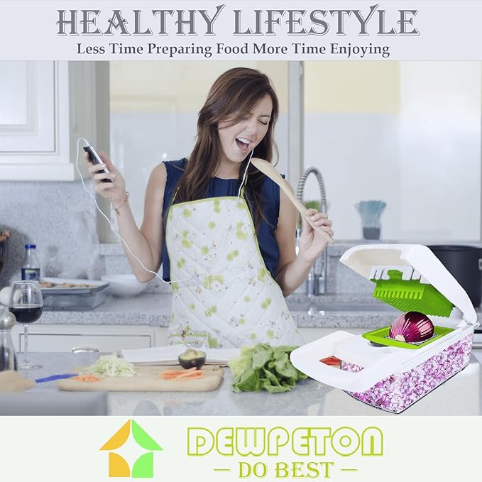 Pro-Series 16-in-1 Vegetable Chopper, Dewpeton Mandoline Slicer, Veggie Chopper, Food Chopper with Container, Vegetable Cutter Chopper & Spiralizer for Onion Salad (Home Essential Gadget & Kitchen)