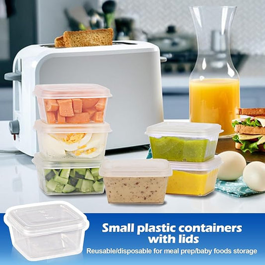 5 oz Small Plastic Containers with Lids (100pack), Food Storage Condiment Containers with Lids, Portion Cups, Jello Shot Sauce Cups (Square)