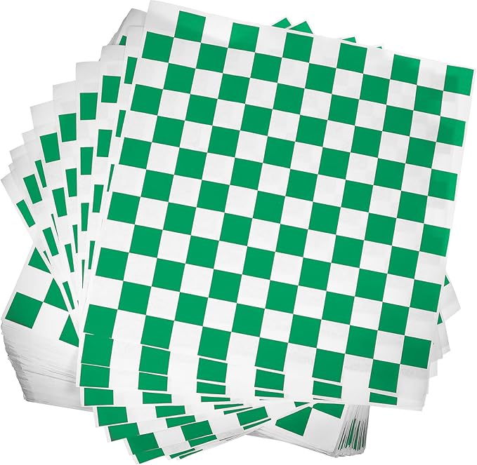 Honeydak 600 Pcs Sandwich Wrapping Paper Sheet 15x15 Checkered Food Wax Sheets Parchment Paper Basket Liner Grease Restaurant Wedding Party Supplies for Wrapping Bread Burgers(Green)