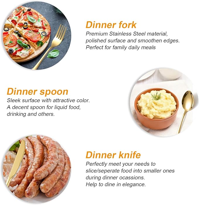 24 Pieces Knifes Forks Spoons Set for 8, KITWARE Gold Silverware Set, Flatware Stainless Steel for Lunchbox, Mirror Polished Cutlery, Kitchen Travel Utensils Set Outdoor Camping Picnic