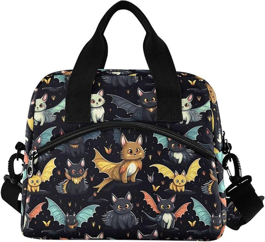MNSRUU Insulated Lunch Bag Gothic Skull Cat Bat Women Men Fabric Dinner Tote Cooler Bag Reusable Leakproof Lunch Box with Adjustable Shoulder Handles Strap For Work School