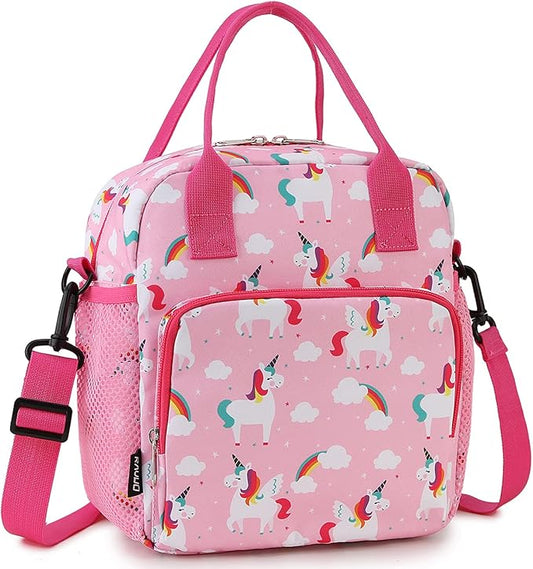 RAVUO Unicorn Lunch Bag for Girl Insulated Cute Girls Lunch Box for Kids Reusable Lunch Tote with Detachable Shoulder Strap Plush