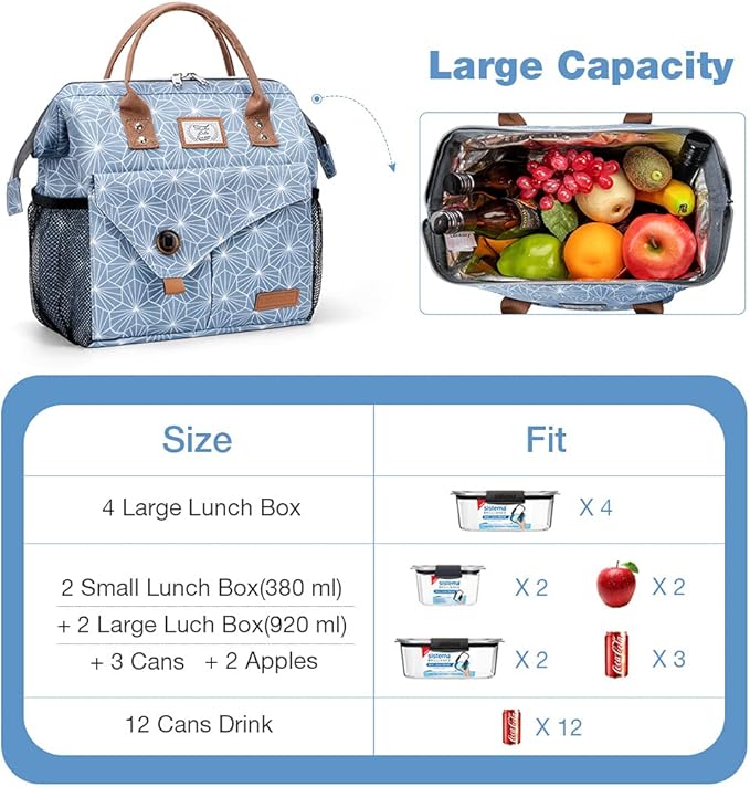 Lekesky Lunch Bag for Women Lunch Box Small Insulated Lunch Bag, Blue, 11L
