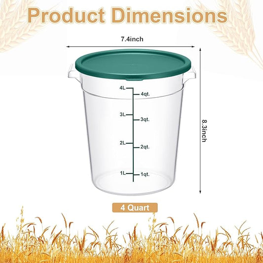 Suclain 4 Pcs 4 Qt Food Storage Container Bucket with Lids Clear Proofing Containers for Dough Rise Bread with Scale Handle Round Flour Commercial Storage Bucket for Home Restaurant Food(Multicolor)