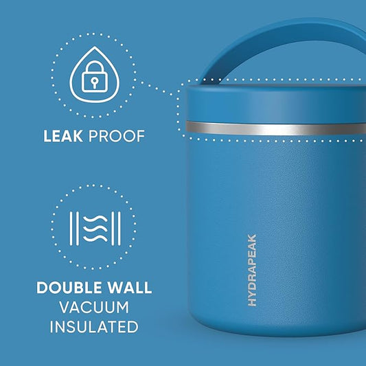 Hydrapeak 25oz Stainless Steel Vacuum Insulated Thermos Food Jar | Thermos for Hot Food and Cold Food, Wide Mouth Leak-Proof Soup Thermos for Adults, 10 Hours Hot and 16 Hours Cold (Sky)