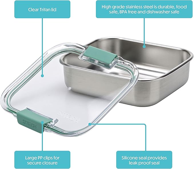 Microwave Safe Stainless Steel Lunch/Sandwich/Meal Box, Sage