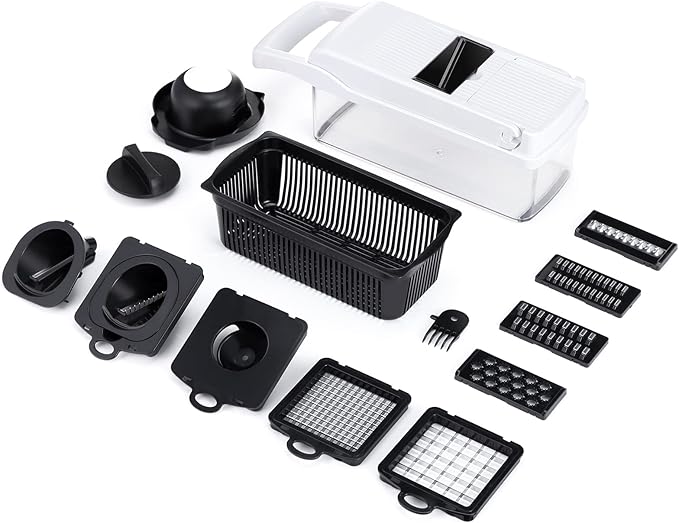 KEOUKE Vegetable Chopper 16in1 Veggie Chopper Slicer Cutter Food Dicer with Container Hand Guard Draining Basket, Pro White