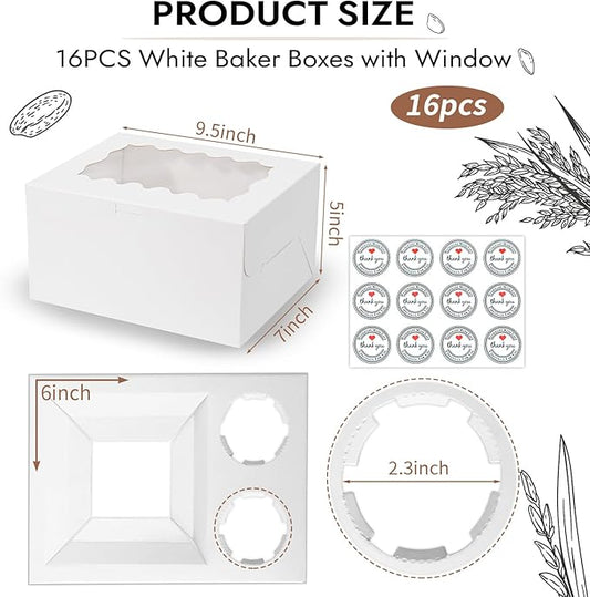 16 Packs Bento Cake and Cupcake Clear Lid with 2 Cupcake Holes - Cake and Cupcakes Boxes - Pastry Sweets Bento Box with Cupcake Insert for Family Birthday Party Mother's day(1+2/16Pcs)