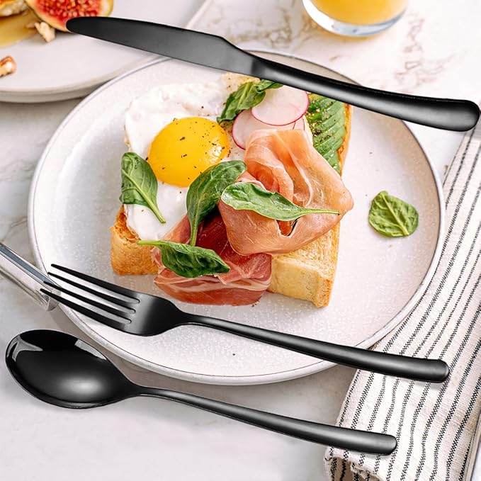 MURRI&MURRDI Stainless Steel Cutlery Set for 1, Reusable Flatware Set with Case,3 Piece Black Utensils Set for Work, Knife Fork Spoon