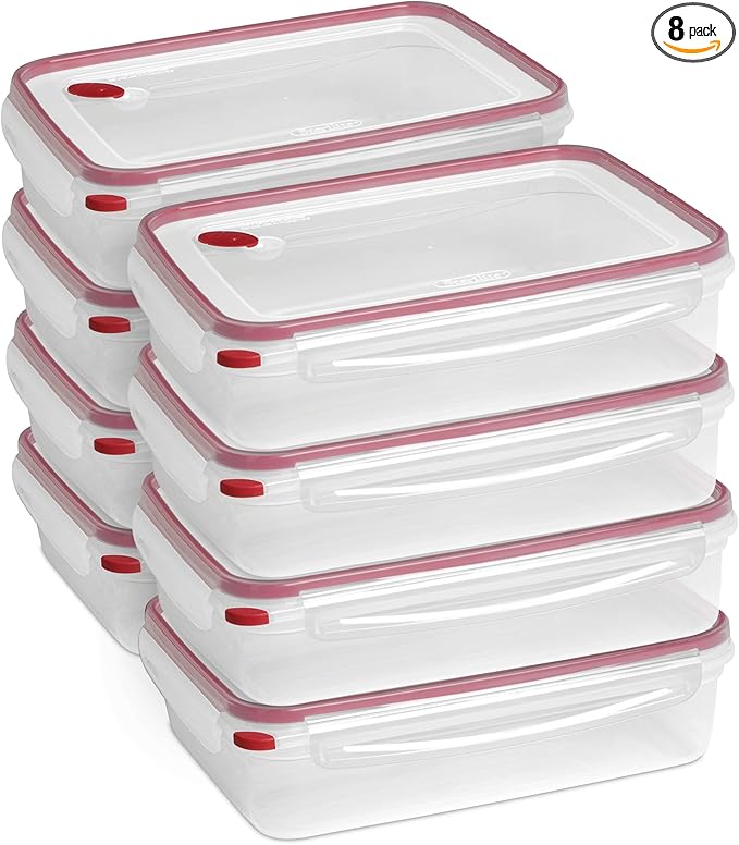 Sterilite Ultra-Seal 16 Cup Rectangle, Airtight Food Storage Container, Latching Lid, Microwave and Dishwasher Safe, Clear With Blue Gasket, 8-Pack