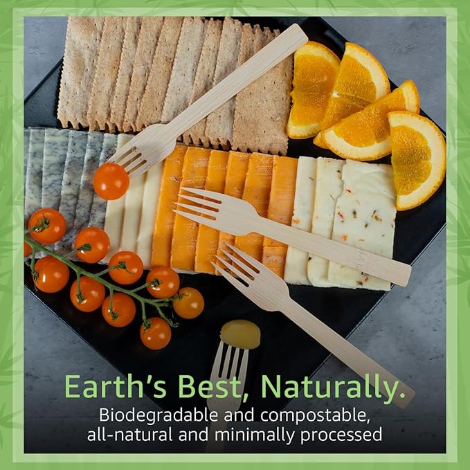 100% Bamboo Forks Set - Eco Friendly Disposable Cutlery (600 Compostable Forks) | Disposable or Reusable Bamboo Utensils | Compostable FSC Certified Silverware for Weddings, Camping, Parties