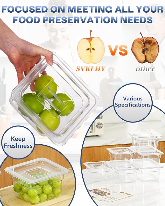 1/6 Size 6 Inch Clear NSF Polycarbonate Food Pan-15 PCS[Food Grade][Hot&Cold Resistant] Commercial Pans with Lids, Restaurant Storage Containers Hotel Pan(BPA-FREE)