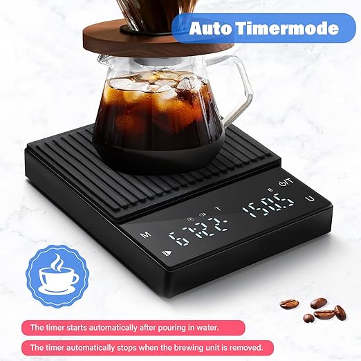 Coffee Scale with Timer, 2kg Capacity, 0.1g Precision, Timemore Scale Rechargeable, Mini Digital Espresso Scale with Tare Function, Black