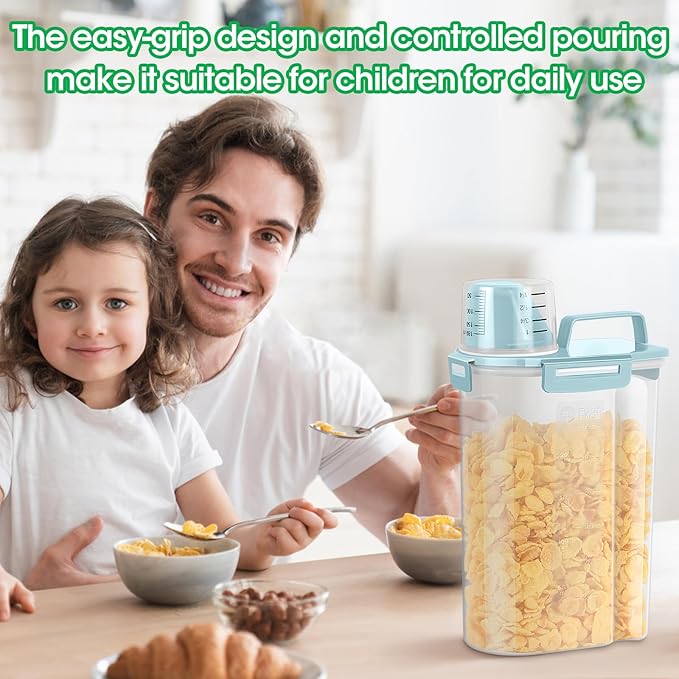 TBMax Rice Container Cereal Storage Container 2 Pack 5 Lbs, Plastic Kitchen Pantry Food Storage Container with Cup, Small Pet Dog Cat Food Container Dispenser -Blue