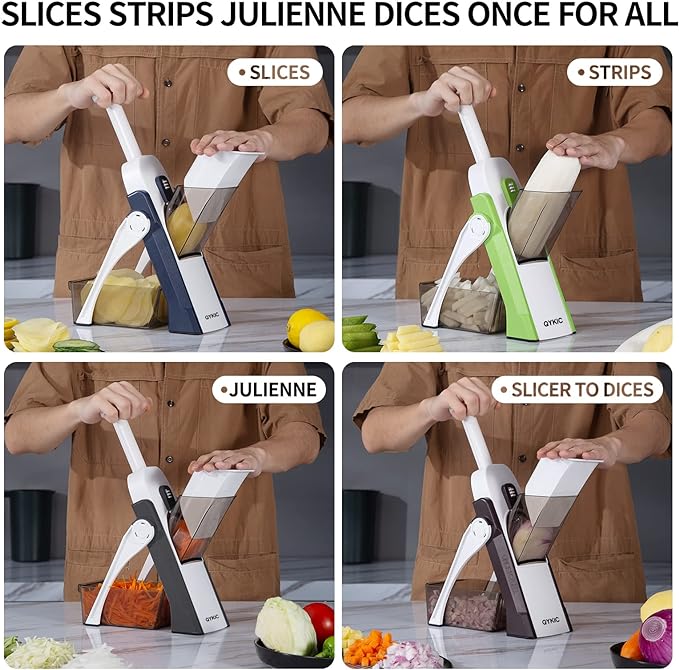 Safe Mandoline Slicer 5 in 1 Vegetable Chopper Food Potato Cutter, Strips Julienne Dicer Adjustable Thickness 0.1-8 mm Kitchen Chopping Artifact Fast Meal Prep