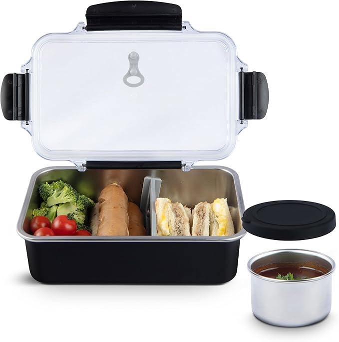 Bliss - Modern Leak proof Stainless Steel Lunch Box for Adults I Microwave safe | Metal Bento Box with 3 Compartments, Stainless steel Lunch Container, Metal Food Storage| Salad container