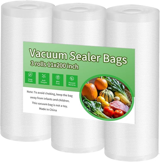 Premium Vacuum Sealer Bags, 11x 200 inches, 3 count. Airtight food saver bags rolls, BPA Free & Heavy Duty Vacuum Freezer Bags. Commercial Grade, Sous Vide or Meal prep