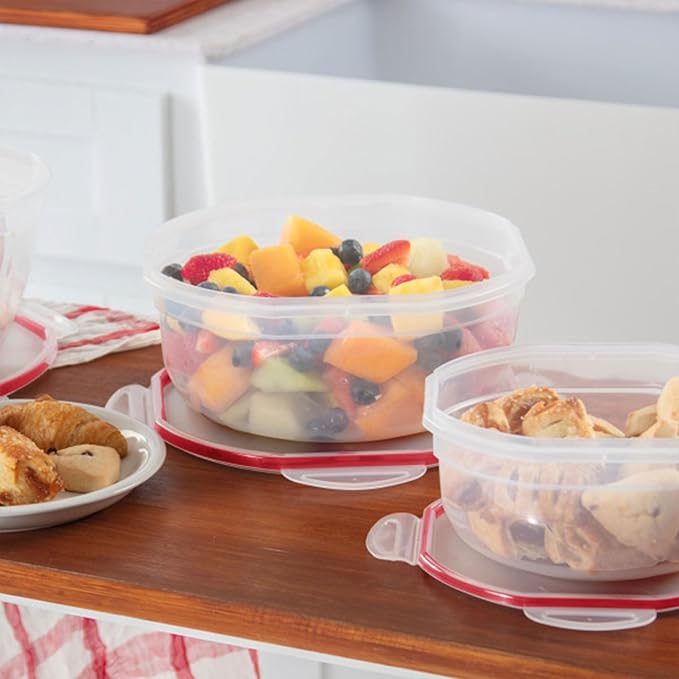 Sterilite Ultra-Seal 4.7 Qt Bowl, Large Airtight Food Storage Container, Latching Lid, Microwave and Dishwasher Safe, Clear With Red Gasket, 8-Pack