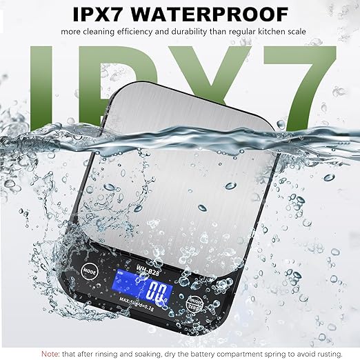 IPX7 Waterproof Food Scale Digital Weight Grams and Oz, 11lb/0.01oz High Precision Kitchen Scales Digital Weight for Cooking, Baking, USB Rechargeable, Stainless Steel Platform Best Gift