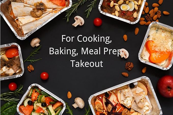 100 Pack Aluminum Foil Pans Disposable - 8.5"×6"×2" Foil Food Containers with Lids - 2.25 LB Heavy Duty Tin Foil Pans - for Cooking, Baking, Meal Prep and Freezer