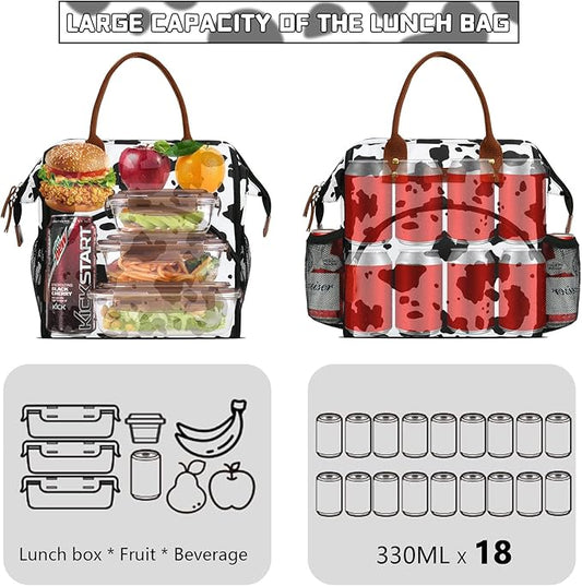 LOKASS Lunch Box for Women-Insulated Adults Lunch Bag with Front Pocket-Cute Lunch Tote for Work-Reusable Cow Print Cooler Bag for Office Picnic Beach or Travel