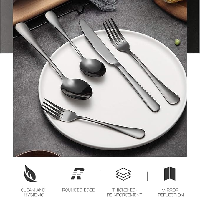 Reusable Utensils Set, Stainless Steel Healthy Travel Cutlery Set Ideal for Home Restaurant Lunch Box Camping (Black 5 PCs)