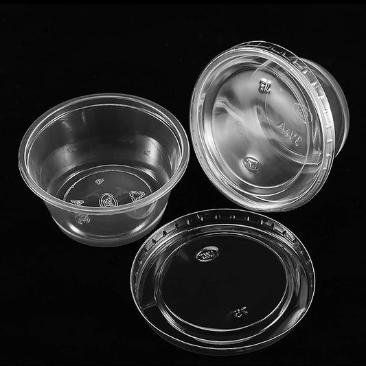400PCS 3 oz Plastic Portion Souffle Cups with Lids, Disposable Sauce Sampling Cups Clear Jello Shot Container Condiment Cups Dip Dressing for Home Restaurant Takeaway 3x1.4x2.1 Inch