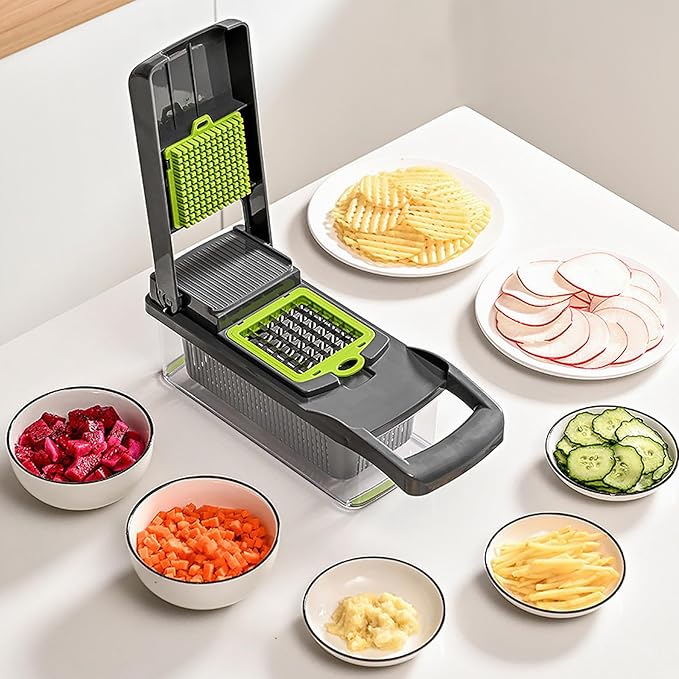 Multifunctional Vegetable Chopper, 8 Blades with Container and Lid, Fruit Chopper, Onion Chopper, Salad Chopper, Ingredient Chopper, Multifunctional Kitchen Essentials Tool