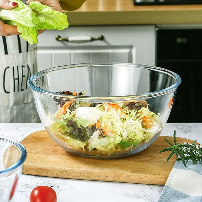 8 Piece Glass Bowls with Lids, Heat Resistant Glass Mixing Bowls Set (3.7QT, 2.1QT, 1.1QT, 0.53QT), Clear Salad Bowls with BAP-Free Lids for Kitchen, Oven Microwave Dishwasher Safe