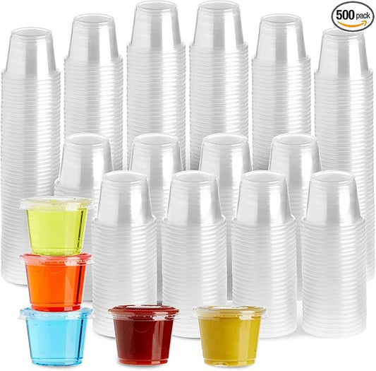 Juvale Disposable 1 Oz Portion Cups with Lids for Parties and Events In Bulk, Small Containers for Sample Tasting, Party Shots, Condiments, Sauces, Communion - Clear - 500-Pack
