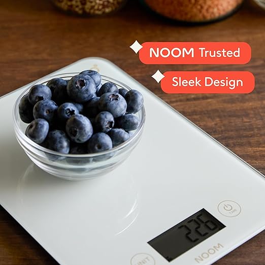 Noom Digital Kitchen Scale: Accurate Precision, LCD Display for Clarity, Stylish Black, Blue, or Off-White. Battery Included for Seamless Operation. (White)