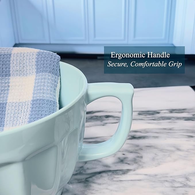 UPware Latte Style Melamine Batter Bowl with Pour Spout, Handle and Non-Slip Base, Grip Handle for Easy Mix and Pour, Home Essentials Cooking and Baking Tools, 4.3 quart, 11.5 x 8.75 Inch, Blue