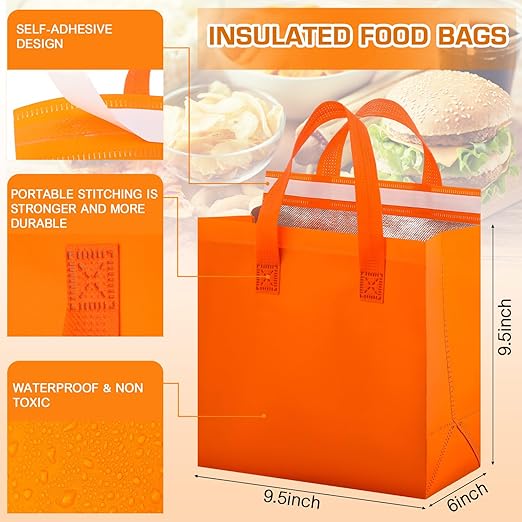 Kacctyen 100 Pcs Insulated Take Out Bags Bulk 9.5 x 6 x 9.5 in Thermal Insulation Food Bag for Coffee, Milk Tea, Hot Cold Food, Delivery Cooler Bag for Catering Restaurant Grocery Picnic (Colorful)