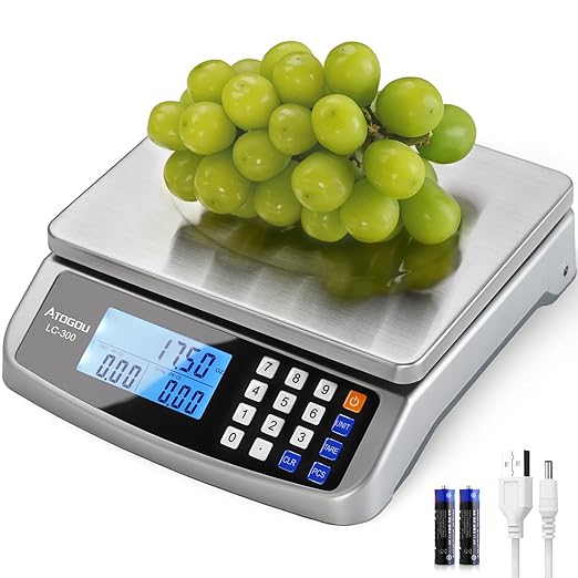 110lb/50kg Commercial Digital Kitchen Scale 0.05oz/1g with Price Computing, 304 Stainless Steel Scale, AA Battery or Plug-in Use and LCD Display for Baking, Cooking Meat, Counting Coins LC300