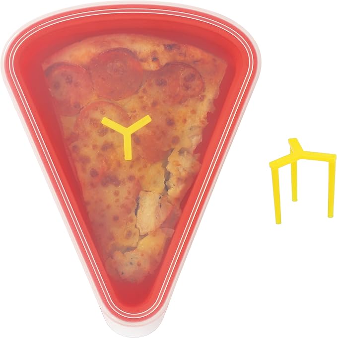 2-Pack Reusable Silicone Leftover Pizza Slice Storage Container with Air-tight Lids-BPA Free,Fits Single Slice up to 16”,Save Space,Refrigerator organizer(2 Red)