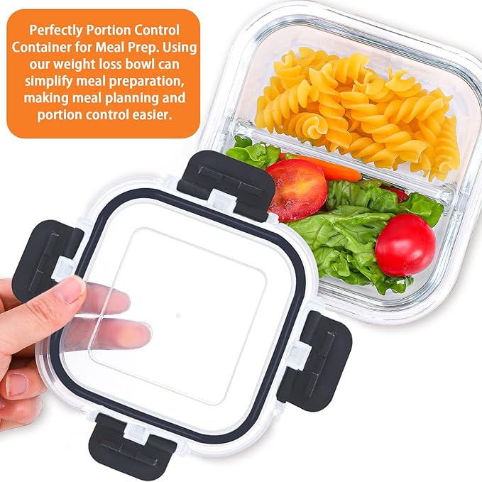 Bariatric Meal Prep Containers, Glass Bariatric Portion Control Containers, 3 Pack Food Storage Containers with Lids, Bariatric Must Haves, 8 oz Reusable Glass Snack Containers with Lids