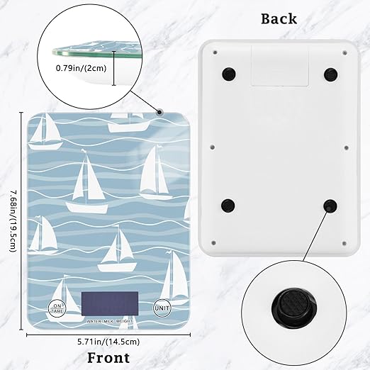 Food Scale Kitchen Scale for Baking Cooking Digital Food Weighing Measuring Scale Small Waterproof Electric Food Scale Sailboats Blue