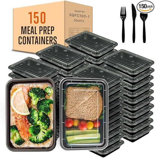 SQUATZ 150 Meal Prep Containers with Lids for Adults - 33oz, Microwave Safe, Reusable Food Storage, Freezer Safe, Leak-Free Lunch Container - Includes Utensils