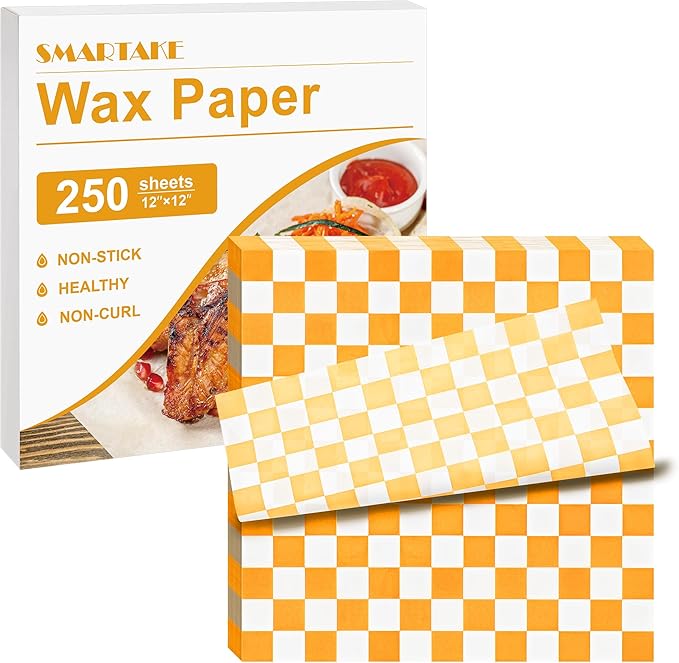 SMARTAKE 12 x 12 Inches Wax Paper for Food, 250 Pcs Non-Stick Hamburger Patty Paper, Square Sandwich Separators Wrapping Paper, for Lunch, Restaurants, Barbecues, Picnics, Parties, Yellow Plaid