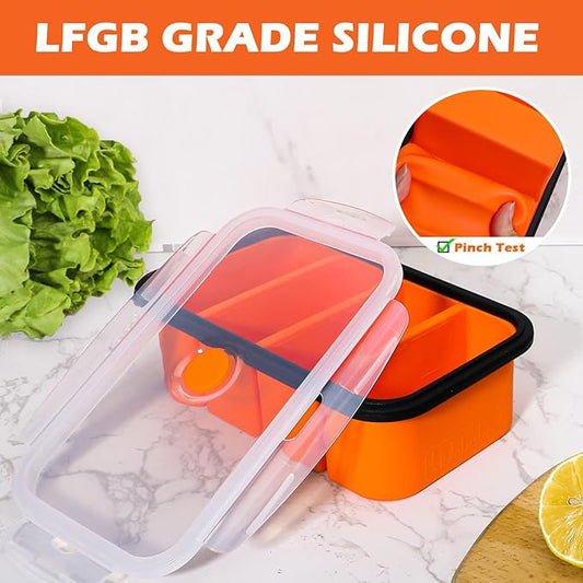 Webake Silicone Freezer Tray with Lid, Food Storage Container 1 Cup Portion, Ice Cube Tray for Soup Sauce Meal Prep, BPA Free - Orange