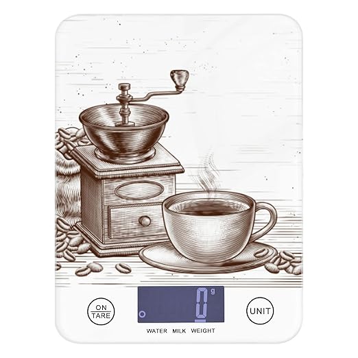 Food Scale Kitchen Digital Scale Food Ounces and Grams Dieting Baking Cooking Waterproof Glass Panels LCD Display,4 Units Scale Tare Function Coffee Time Brown
