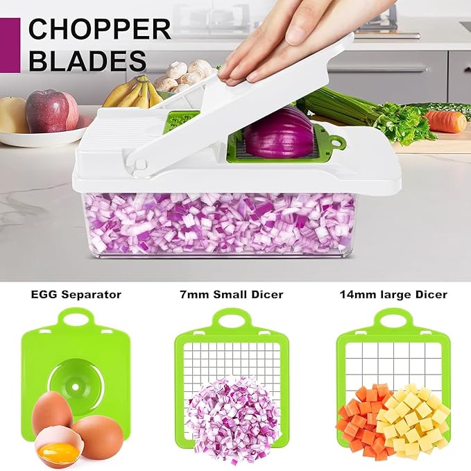 Vegetable Chopper,Food Chopper,Pro 12 in1 Multifunctional Onion Veggie Chopper,Vegetable Chopper With Container,Vegetable Slicer Dicer Cutter,Mandoline Slicer,Salad,Garlic (White)